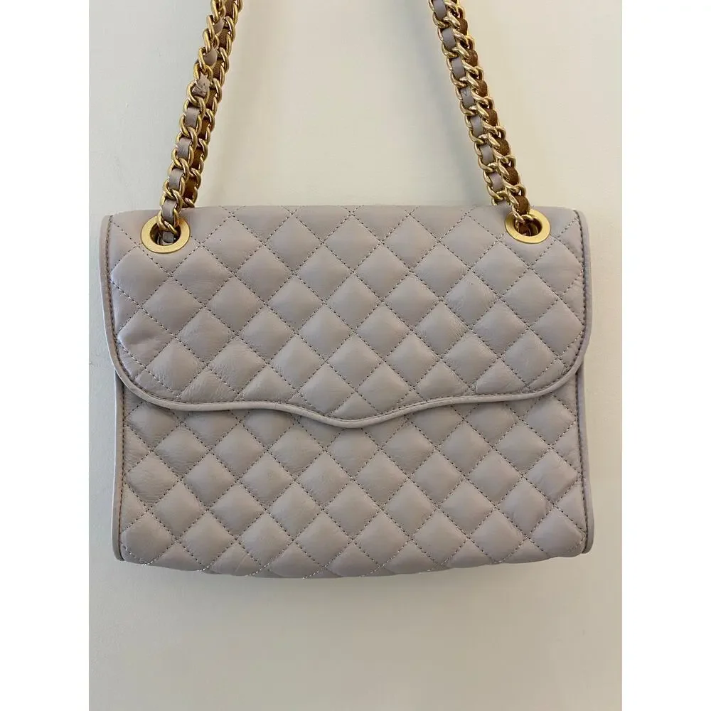 Rebecca Minkoff Crossbody Purse Bag Gray Beige Velvet Chain Quilted Affair Work